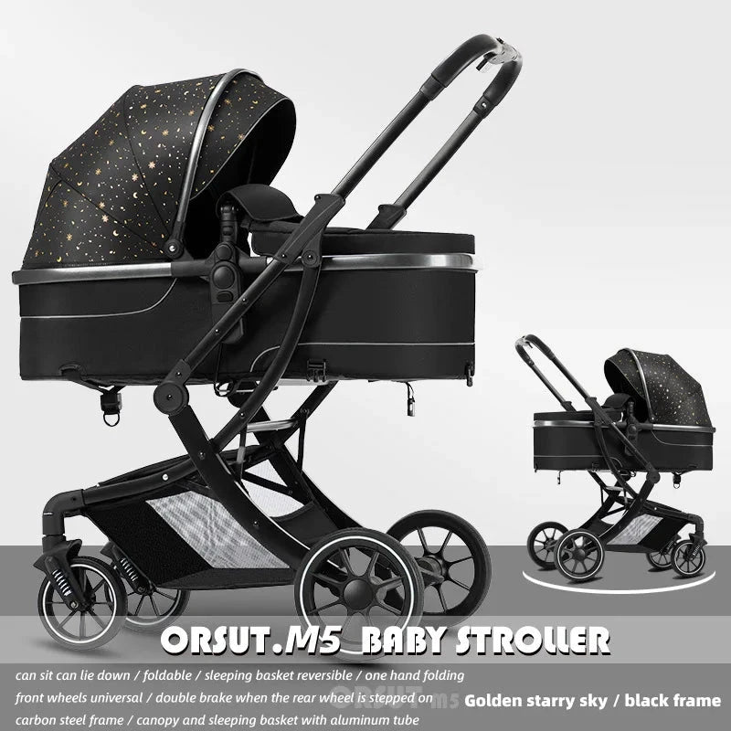 2025 New High-view Baby Stroller Can Sit or Lie Down, Lightweight and Foldable, Two-way Shock Absorption, Newborn Baby Hand Push GlowCart