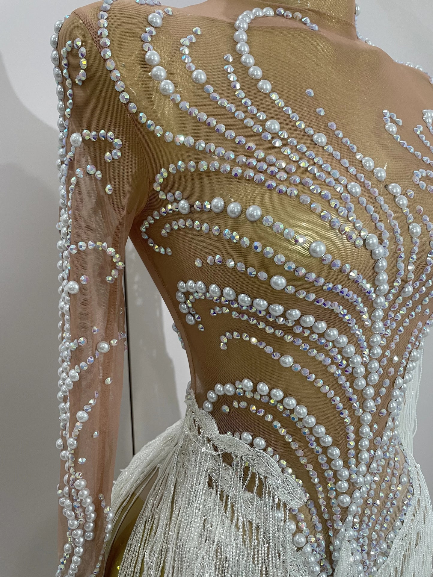 Women Sparkly Rhinestone Pearl Sequins Tassel Sexy