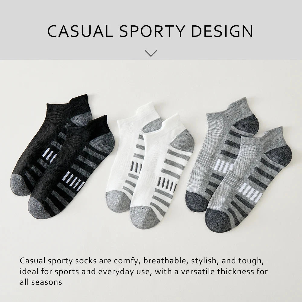 10 Pairs Men's Ankle Socks Summer Thin Men's Mesh Breathable Sports Short Socks Black Teenager Striped student Socks Gift 39-44 GlowCart