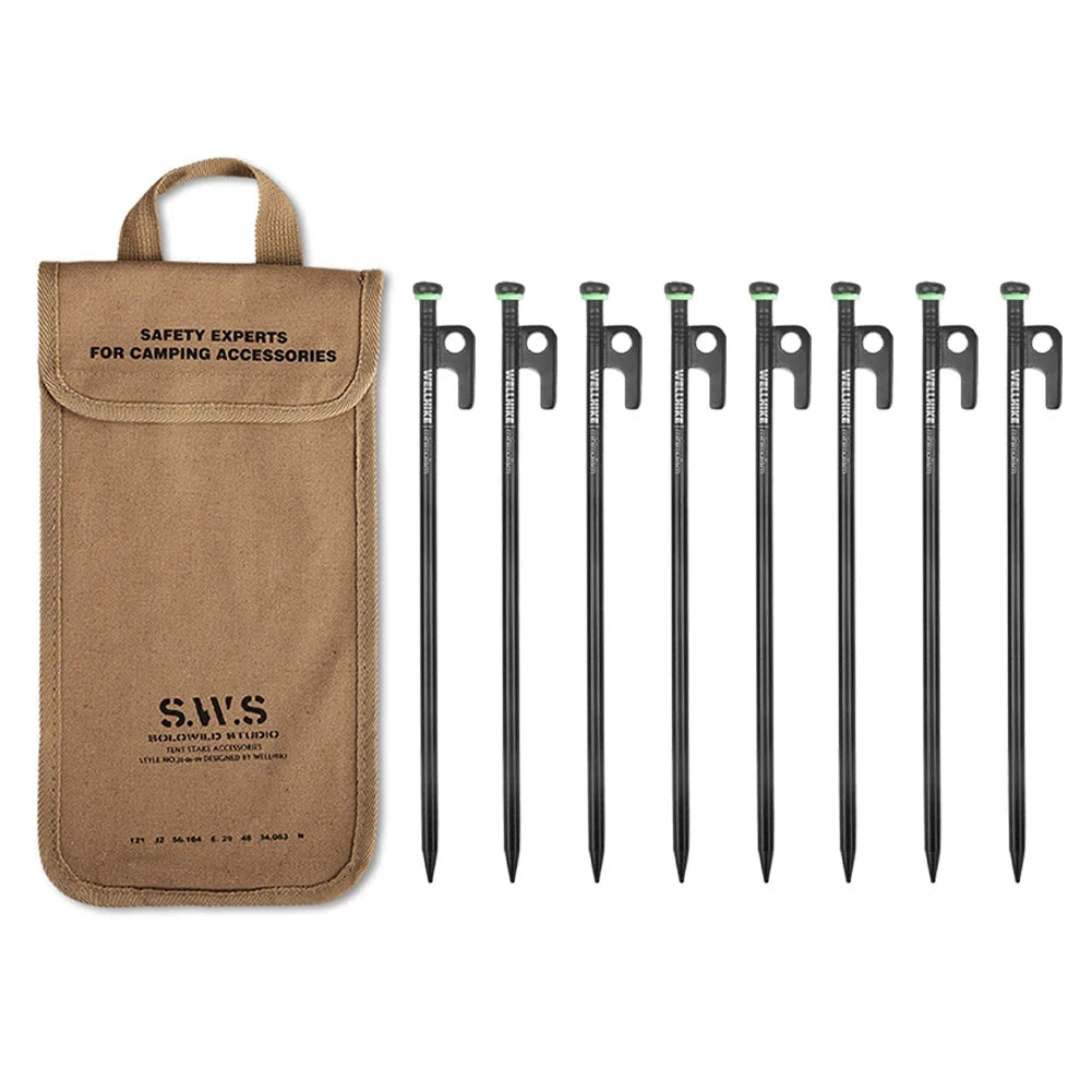 4/8 Pack Forged Steel Tent Pegs with Storage Bag Heavy Duty GlowCart