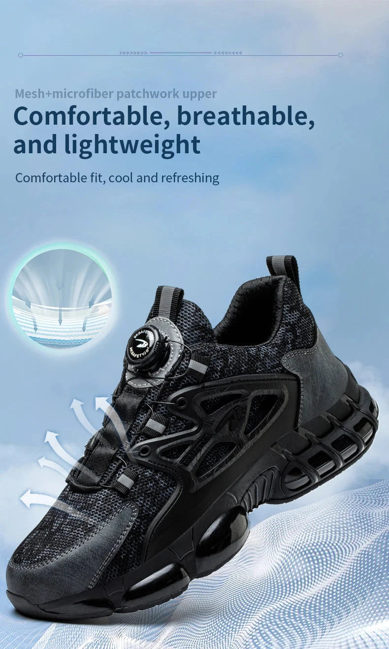 Rotating Button Safety Shoes Men Steel Toe Sneaker Air GlowCart