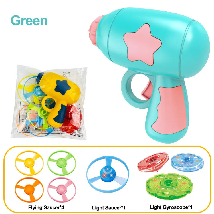 Children Saucer Launcher Pistol Outdoor Spinning Top Dinosaur Gun Toys Flying Disc Bamboo Dragonfly Ejection Luminous Gyroscope GlowCart