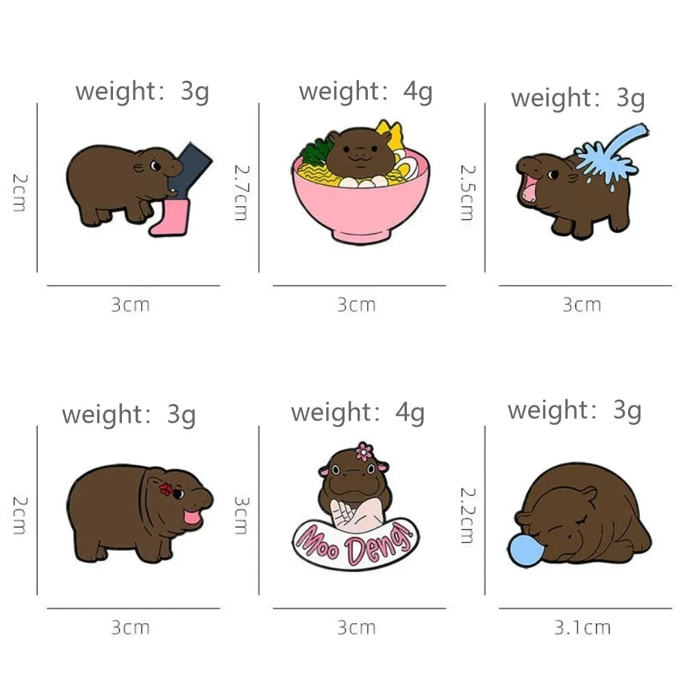 Cute Cartoon Hippo Metal Badge Brooch Fashion All Match GlowCart