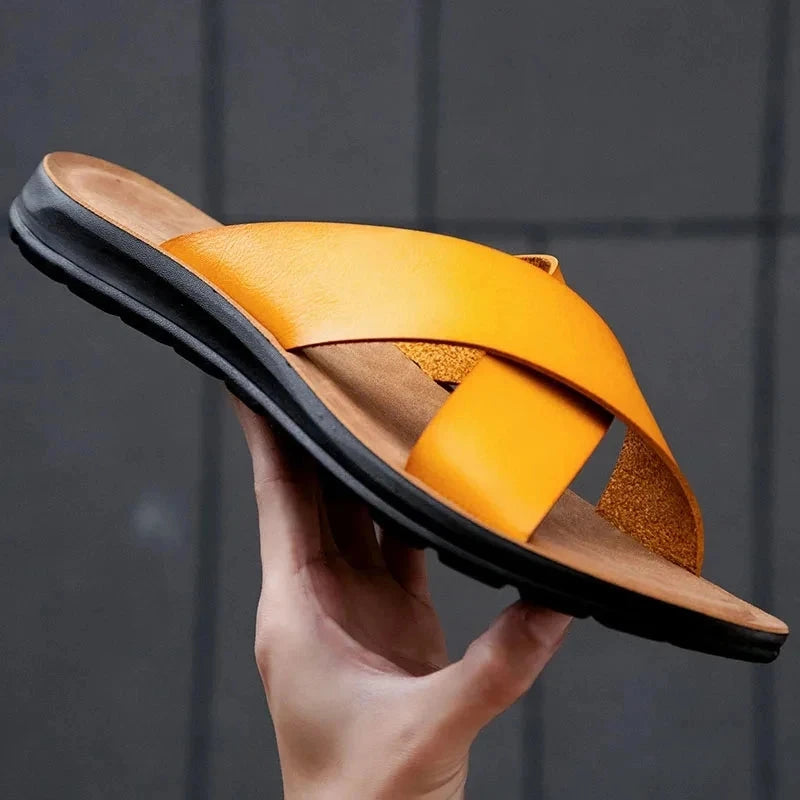 Men Shoes New  Summer Shoes Italian Leather Slippers Men GlowCart