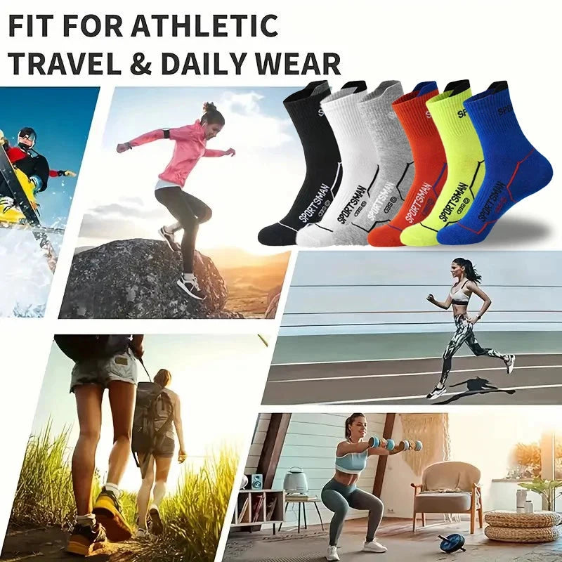 6/12 Pairs Men Mid Length Sports Socks Fashionable Geometric Patterns Breathable Odor Resistant Running Cycling Basketball Socks GlowCart