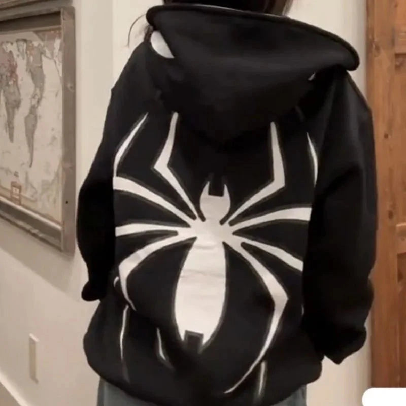 Full Zip Up Spider Hoodie Women Men Streetwear Harajuku GlowCart