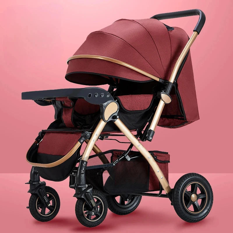 Four-wheel Strollers High Landscape Strollers Baby Car Trolley Pram Baby Carriage Foldable and Washable Multifunctional Stroller GlowCart