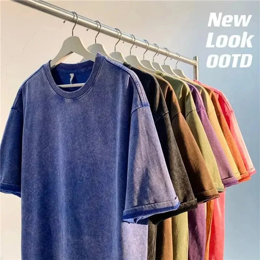 Summer Washed T shirt for Men Women Cotton Loose O-Neck GlowCart