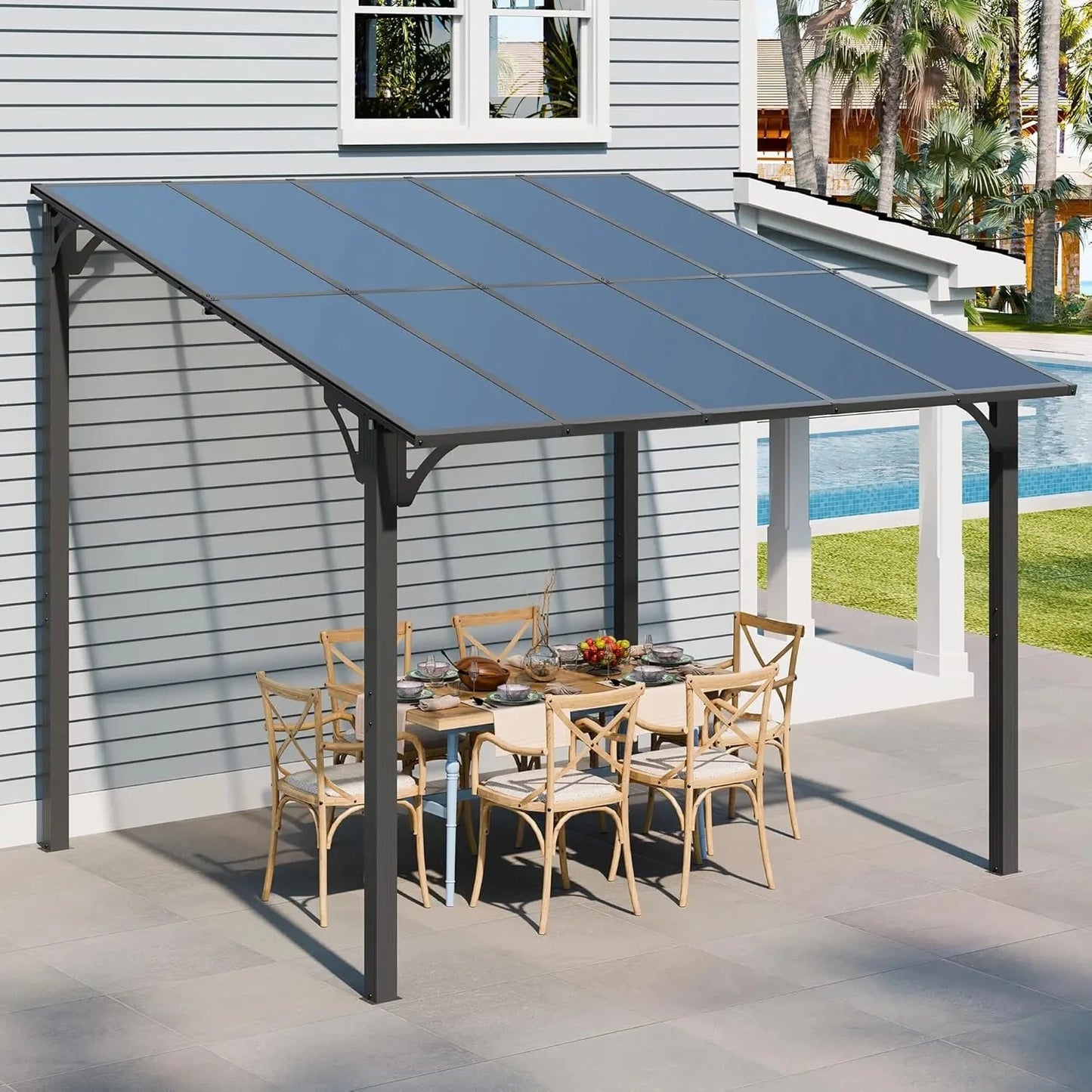 8x10FT Outdoor Pergola, Gazebo Pergola with Sloped Roof, GlowCart