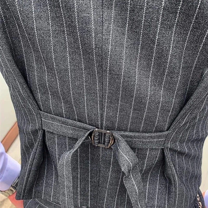 Fashion Men Business Checkered Striped Suit Vest Black / GlowCart