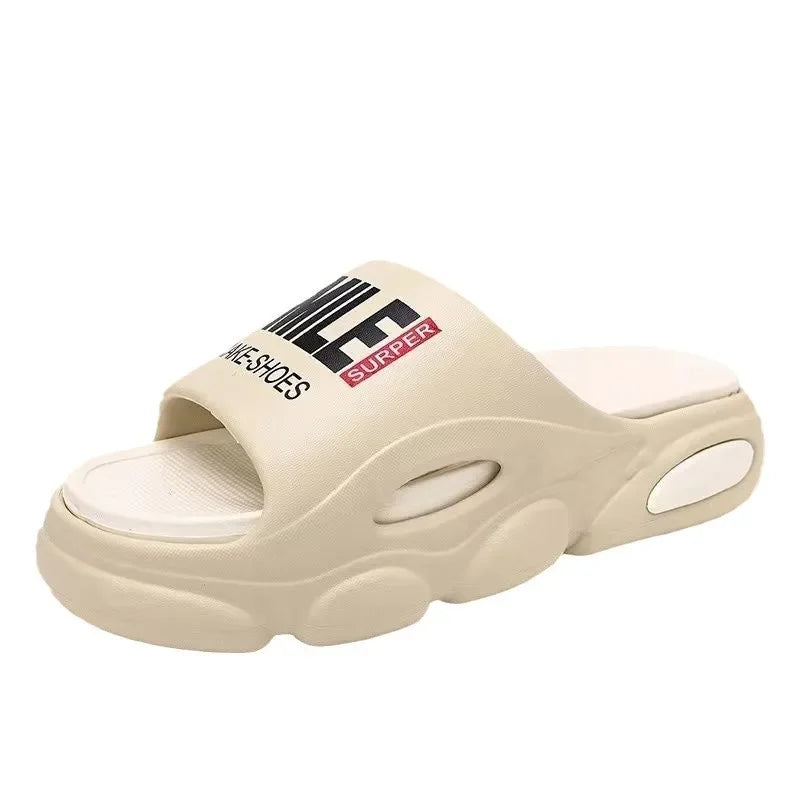 Men Thick Sole Summer Beach Slides Bathroom Anti Slip Slipper Soft Sandals Simplicity Ultra Light Letter Shoes Men Slippers GlowCart