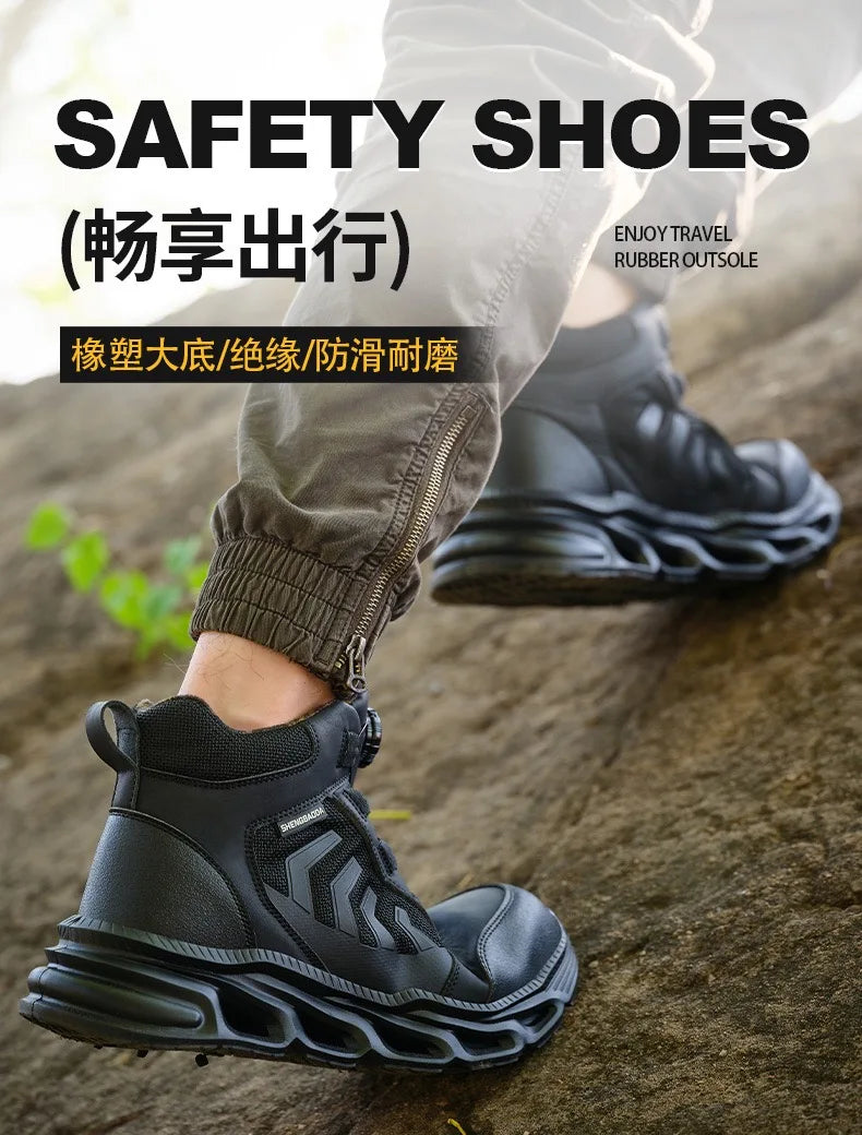 High-top men's all-season universal steel head anti-smash anti-puncture rotating buckle non-slip wear-resistant safety shoes GlowCart