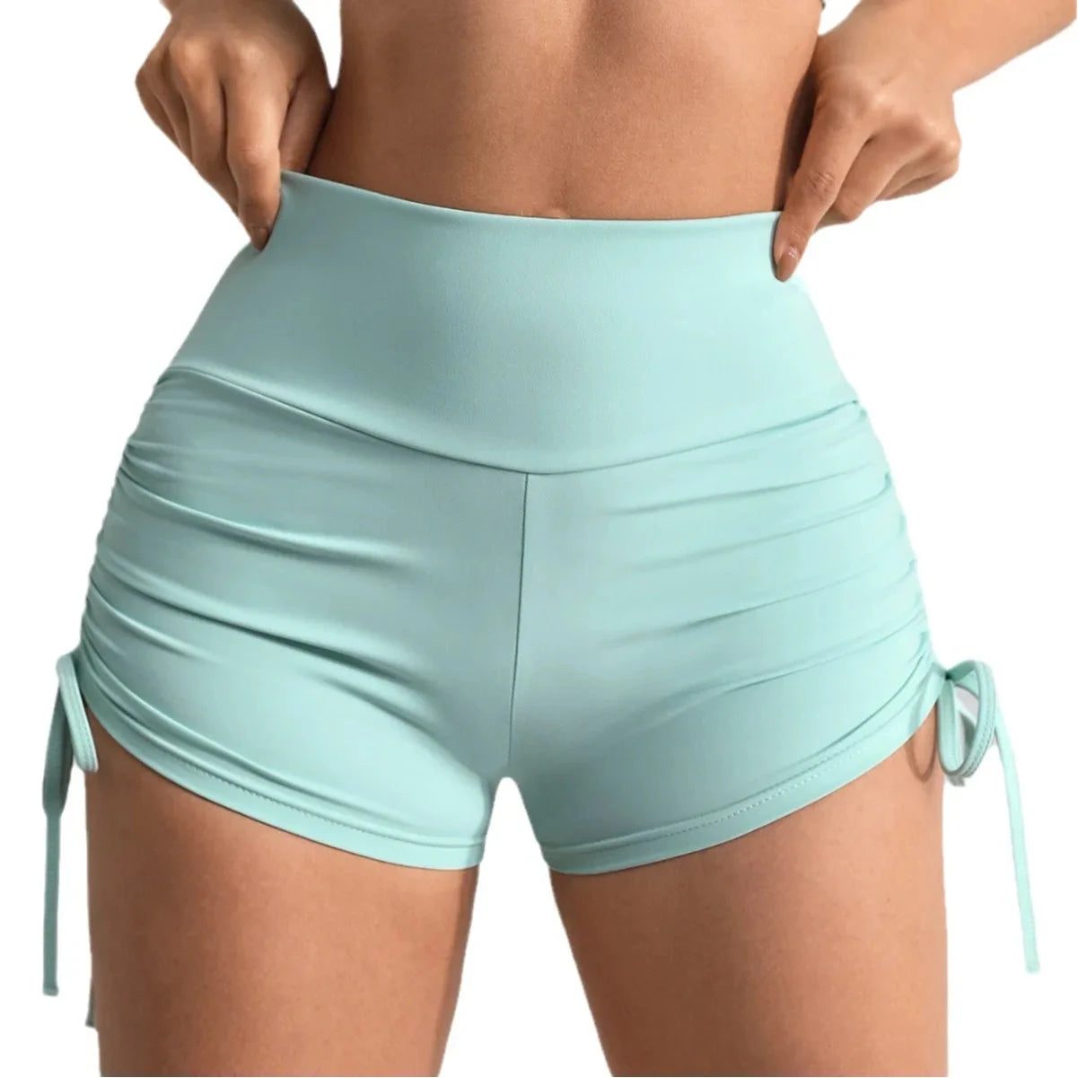 Women's High-Waisted Ruching Yoga Shorts Tight Workout Running Gym Shorts with Tie Detail Summer Fitness Stretch Activewear GlowCart