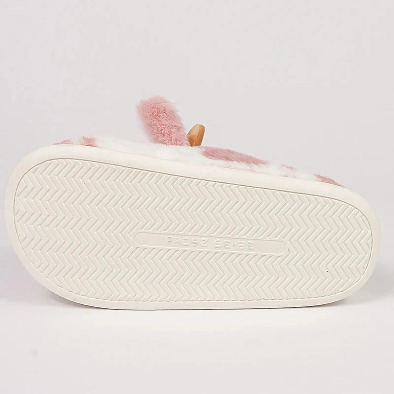 Women's Winter Warm Cartoon Cow Slippers Closed Toe Non Slip GlowCart