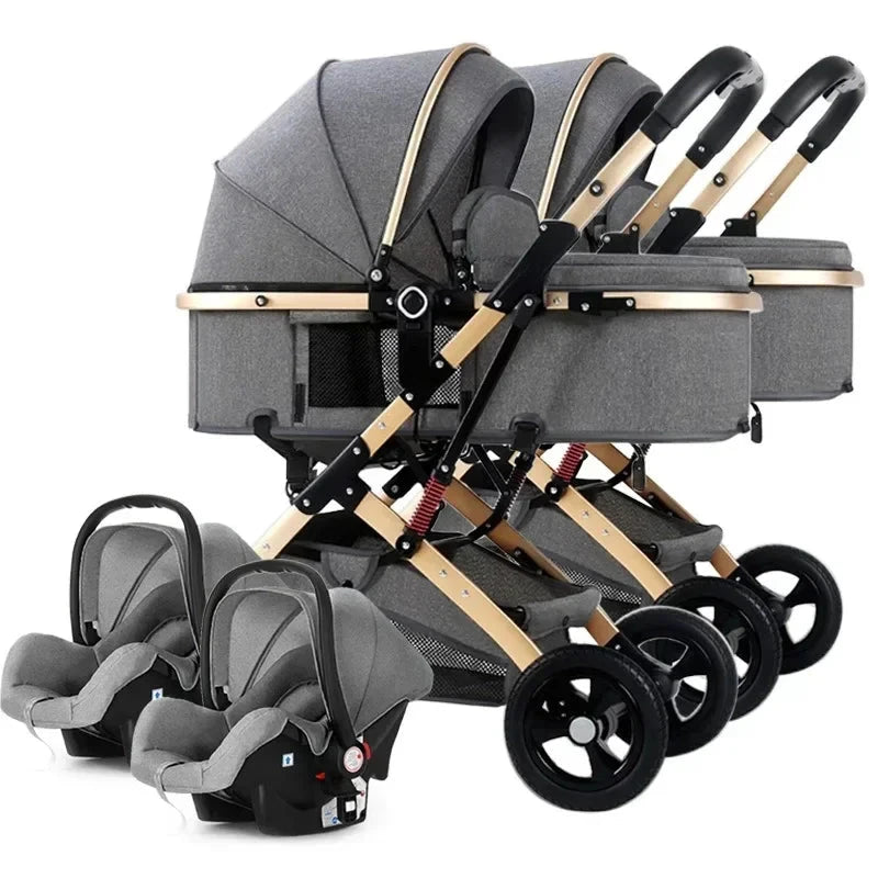 2025 New 3-in-1 Twin Baby Stroller with Car Seat, Portable Foldable High View Newborn Baby Stroller Can Sit or Lie GlowCart