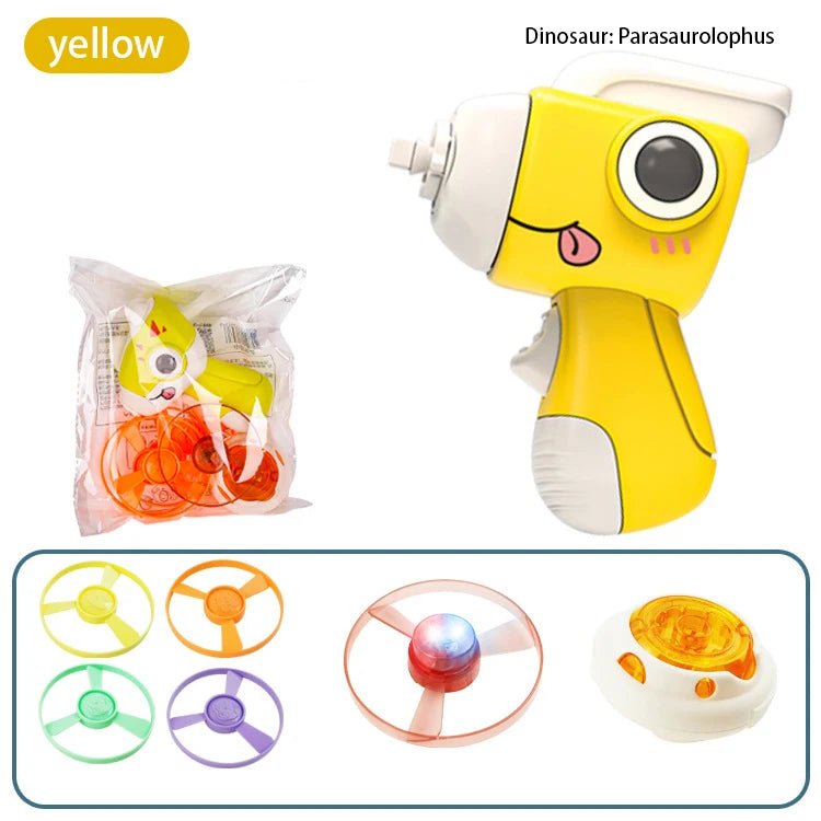 Children Saucer Launcher Pistol Outdoor Spinning Top Dinosaur Gun Toys Flying Disc Bamboo Dragonfly Ejection Luminous Gyroscope GlowCart