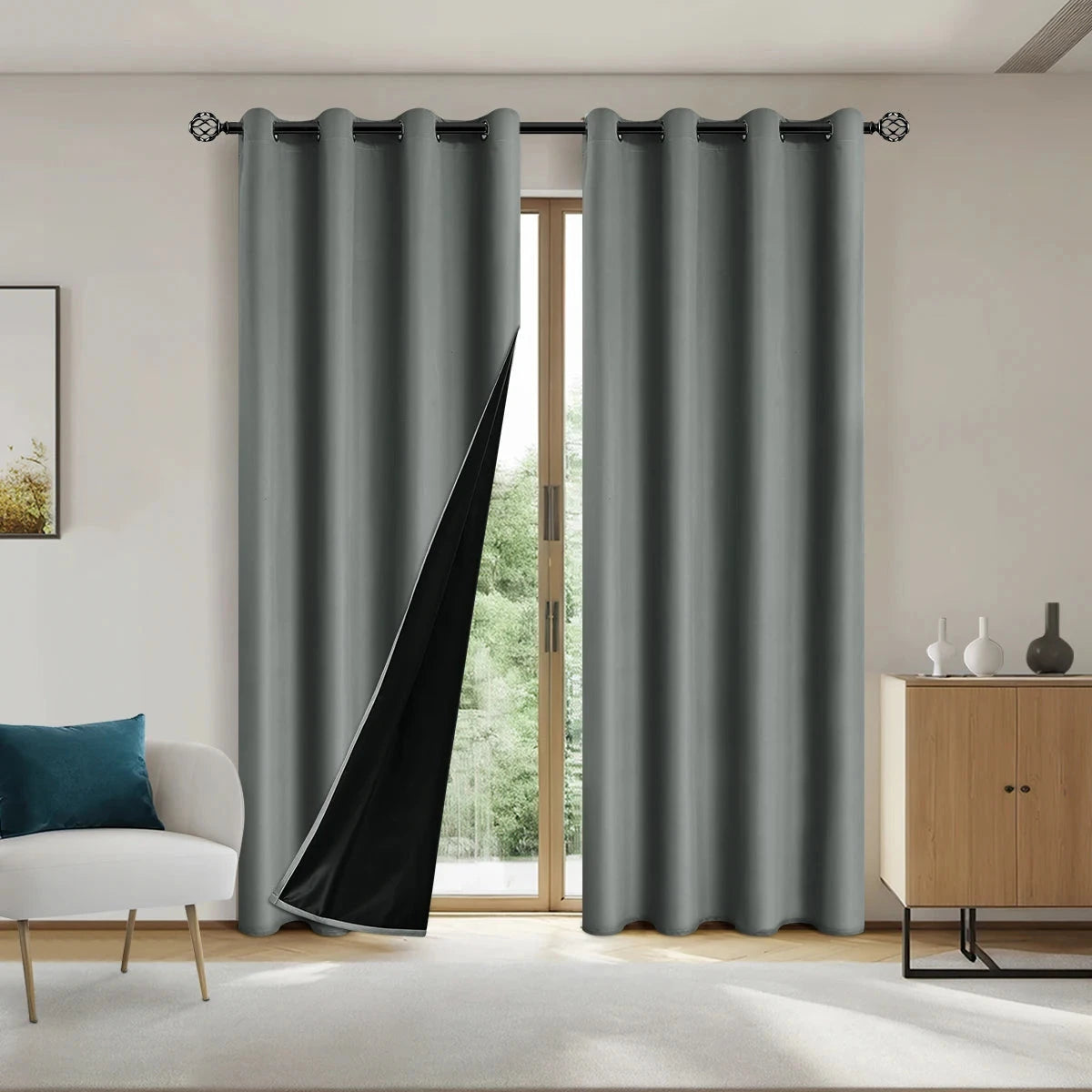 1pc Solid Blackout Curtains with Grommets, Total Privacy GlowCart