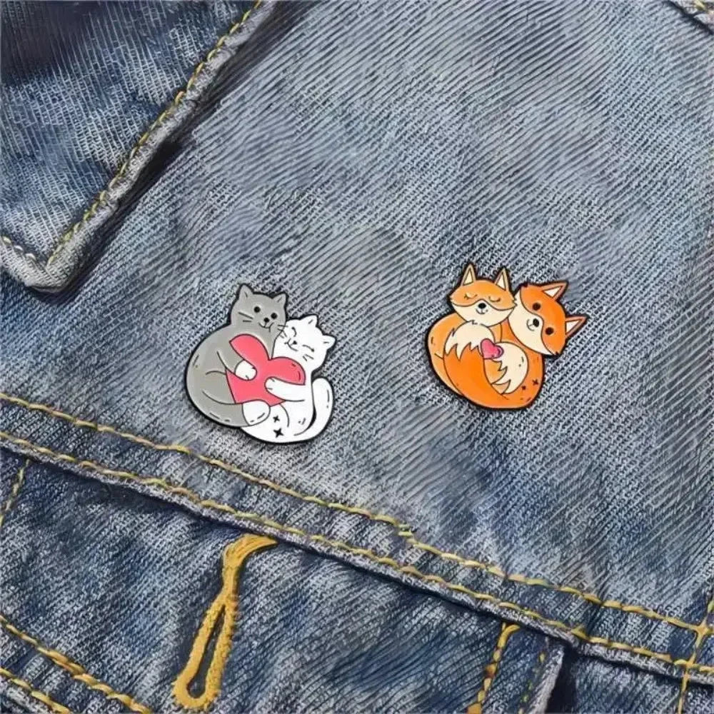 Cartoon Animal Cat Penguin Couple Enamel Badge Cute Rabbit GlowCart