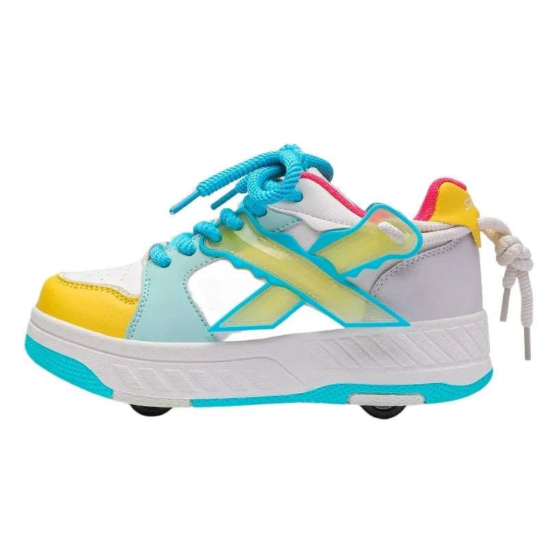 Fashion Children Quad Wheel Skates Runaway Shoes Comfortable Sports Roller Skates Shoes Low Top Skating Skates Shoes with Wheels GlowCart