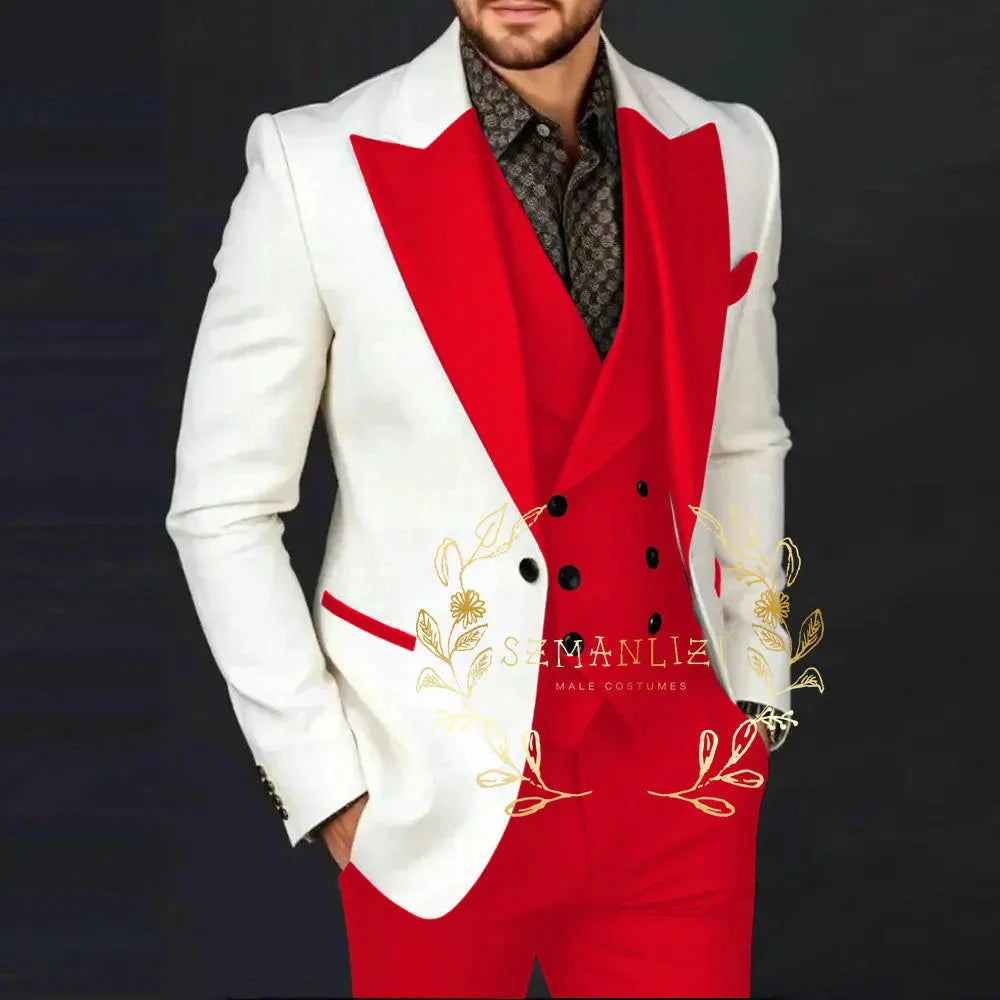 Ivory Jakcet Dark Green Vest Pant Men's 3-piece Suit Set GlowCart