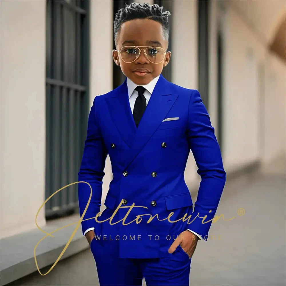 Boy's Beige Suit Set Double Breasted Blazer Pants 2 Pieces Classic kids Wedding Tuxedos Children Party Suits outfits GlowCart