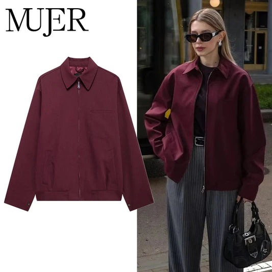 MUJER Zipper Bomber Jackets for Women Fall Outerwears GlowCart