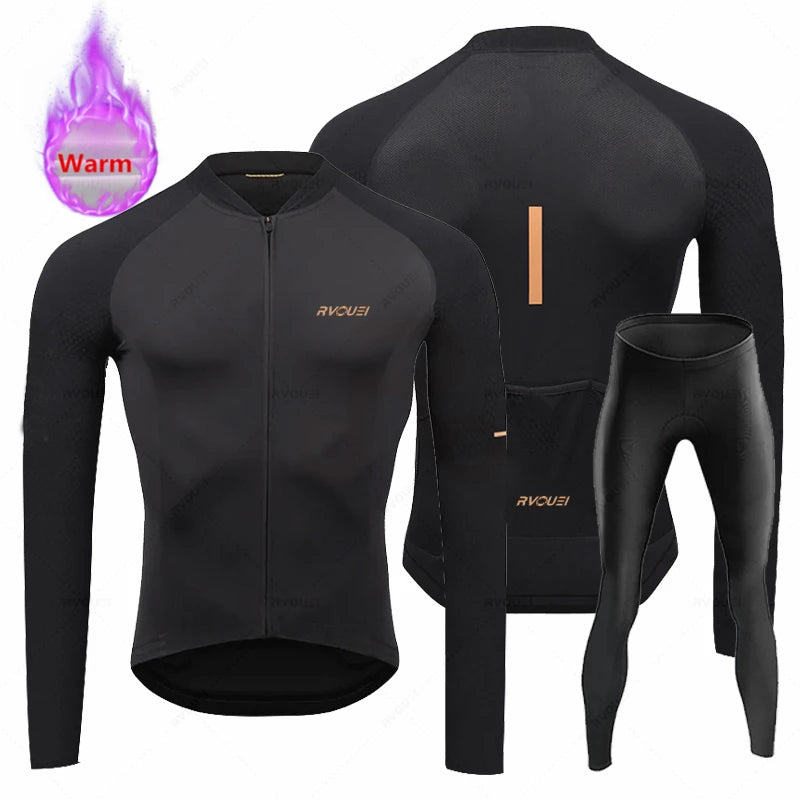 Rvouei New Winter Cycling Clothes Set Man Thermal Fleece Jersey Suit Sport Riding Bike MTB Clothing Bib Pants Sets Ropa Ciclismo GlowCart