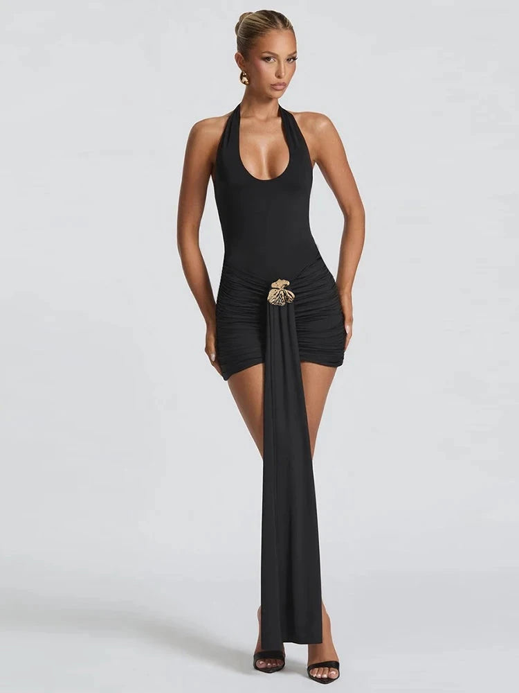 Weird Puss Metal Ribbon Dress Women Y2K Elegant Summer GlowCart