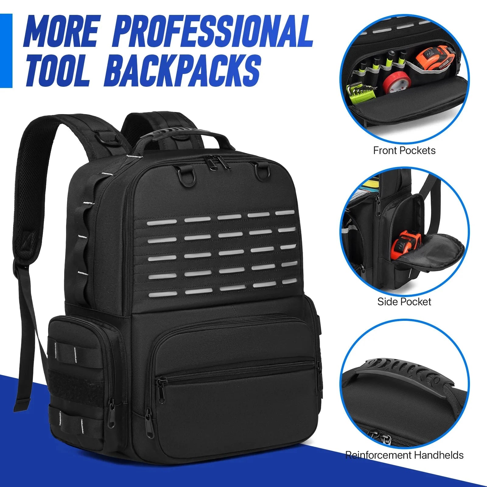 Tool Backpack Heavy Duty for Men Tool Storage With 3 Tool GlowCart