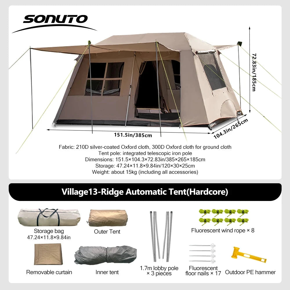 Sonuto Automatic Large Camping Tent 3-8 Person Quick Setup GlowCart