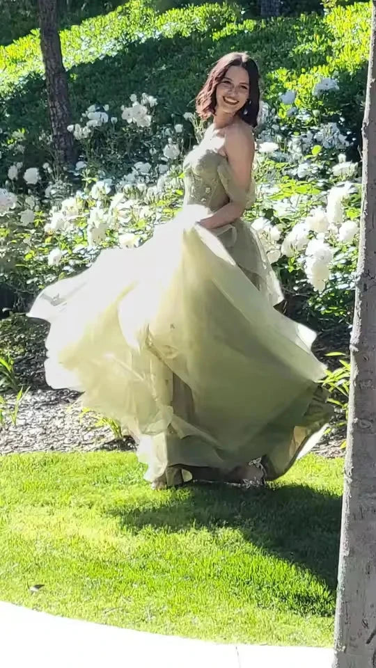 ROSES Sage Green Prom Dress Appliques Tulle Celebrity GlowCart