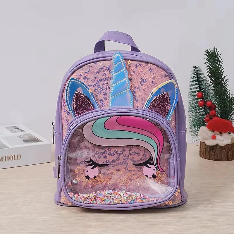 Toddlers Backpack Cartoon Unicorn Schoolbag Sequin Transparent Butterfly Wings Bookbag for Girl Kids Waterproof School Bag 2024 GlowCart