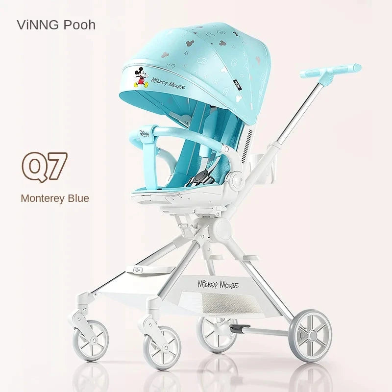 Baby Stroller Can sit and lie Down Lightweight One-touch Folding Waterproof High Landscape 360 ° Rotation Two-way Push Stroller GlowCart