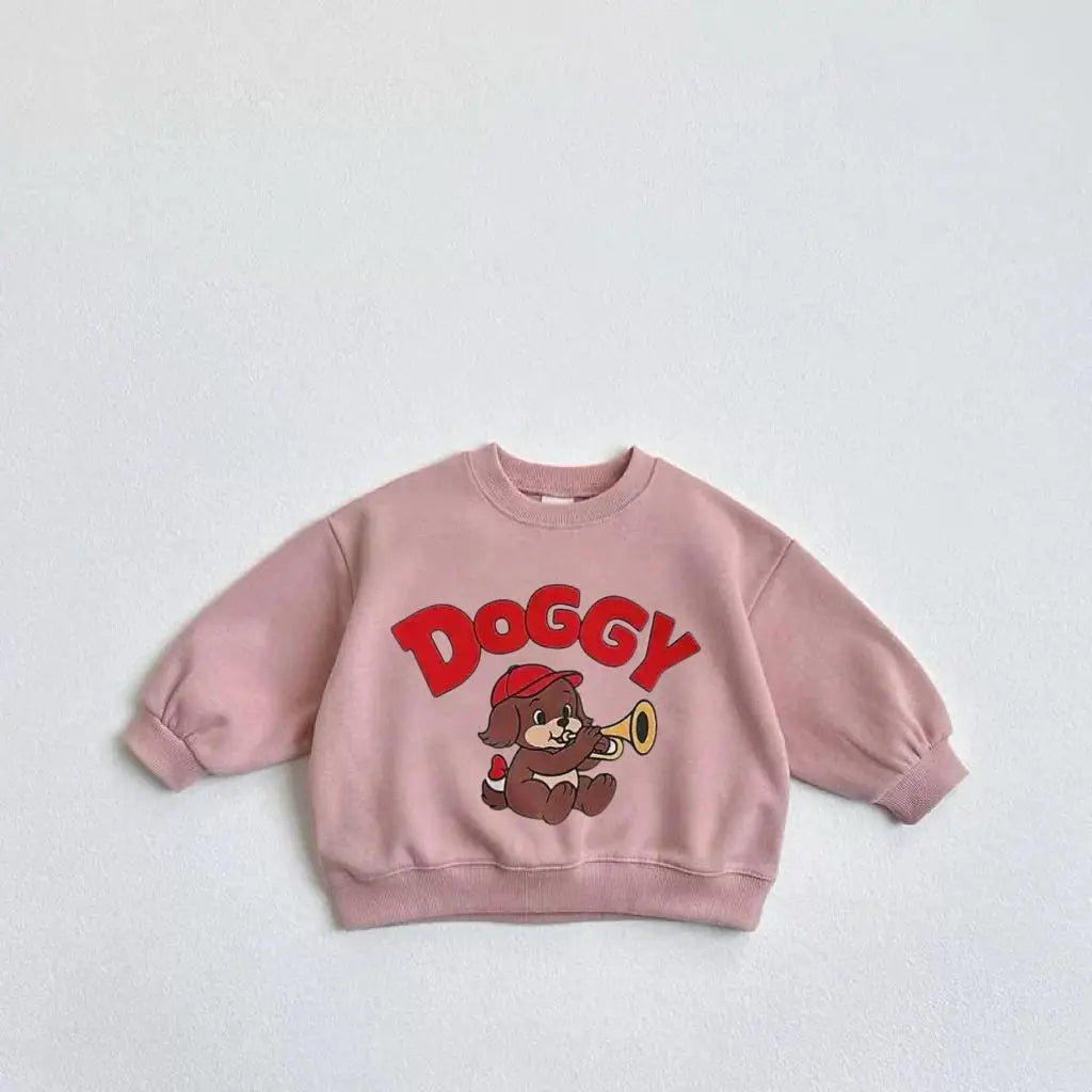 Lovely Tops Baby Boys Solid Color Long Sleeve Cartoon Little Dog Print Hoodie Beige Pink Clothing Child New 2025 Autumn Popular GlowCart