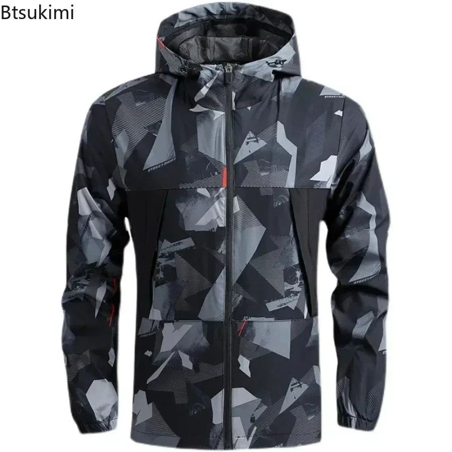 2025 Men's Windbreaker Hooded Jackets Man Hiking Outdoor GlowCart