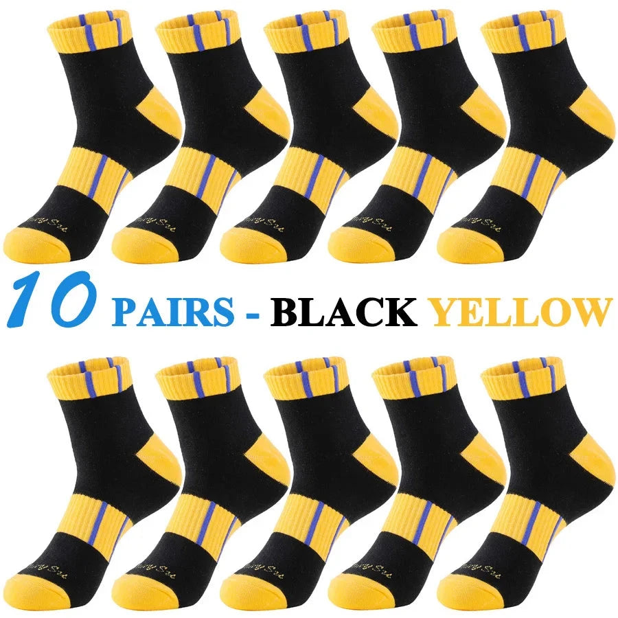 5 Pairs/Lot Running Socks Men Casual Outdoor Sports Cotton Black Grey Blue Athletic Stripes 14 Colors Travel Male Husband Gifts GlowCart