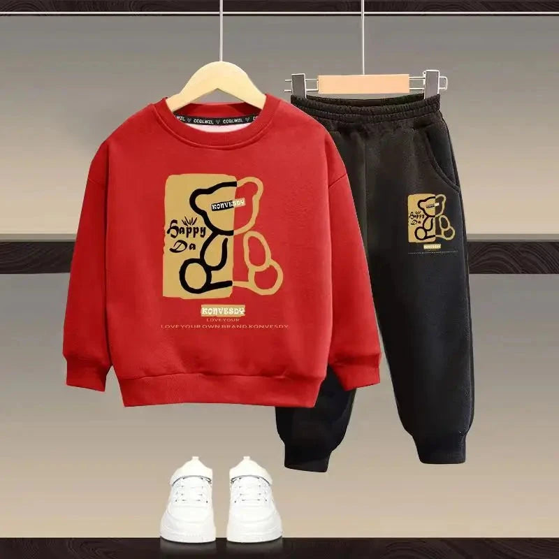 Autumn Baby Girls Clothes Set Kid Boy Cartoon Bear Printed Sweatshirt Pullover And Pants 2pcs Suit Children Top Bottom Tracksuit GlowCart