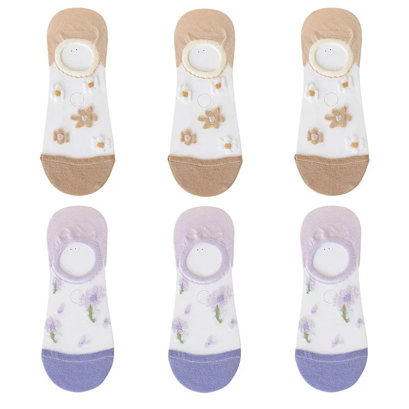 6Pairs Cute Small Flower Sheer Women's Socks Soft & GlowCart