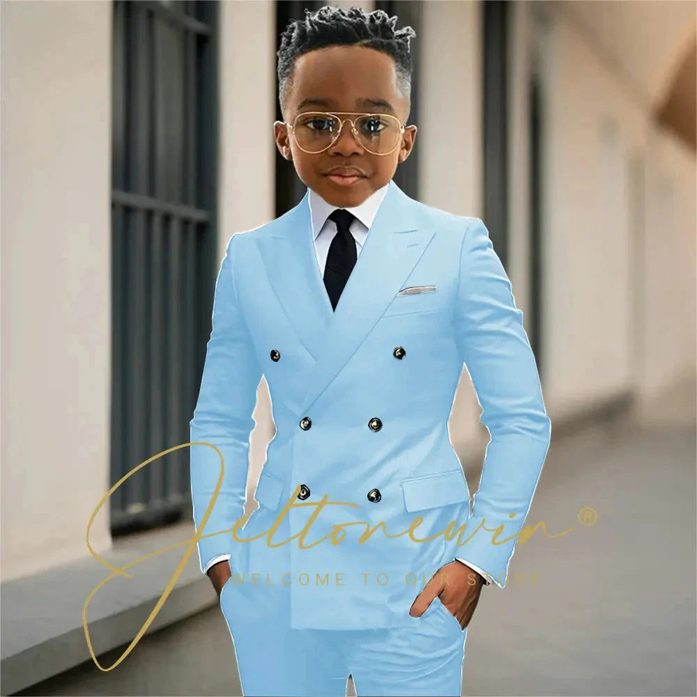 Boy's Beige Suit Set Double Breasted Blazer Pants 2 Pieces Classic kids Wedding Tuxedos Children Party Suits outfits GlowCart