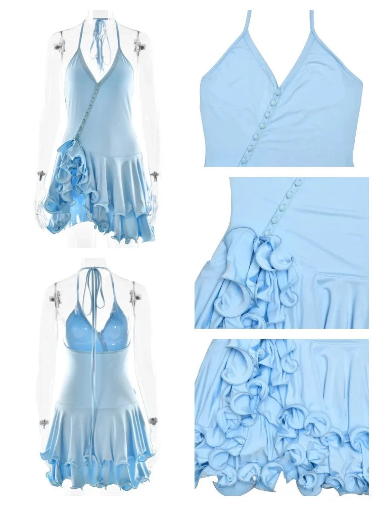 Sibybo Ruffles Hem Sleeveless Mini Dress Women V-Neck GlowCart