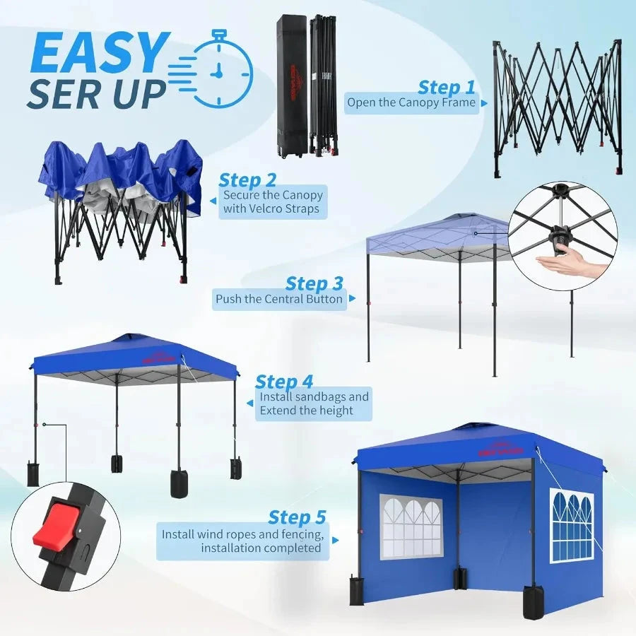 10x10 Pop Up Canopy Tent with Sidewalls Easy Up Heavy Duty GlowCart
