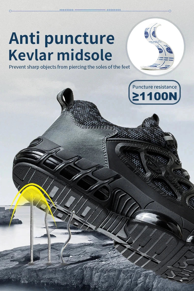 Rotating Button Safety Shoes Men Steel Toe Sneaker Air GlowCart