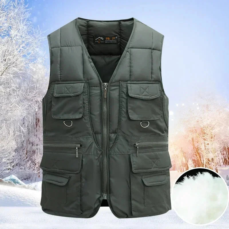 Classic Multi-Pocket Men's Padded Vest Winter Warm GlowCart