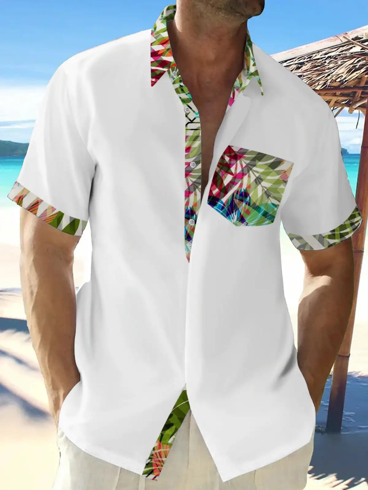 New Hawaii Spring/Summer Fashion Leisure Street Walk Tourist Beach Printed Full Open Short Sleeve Button Shirt, Quick Shipping GlowCart