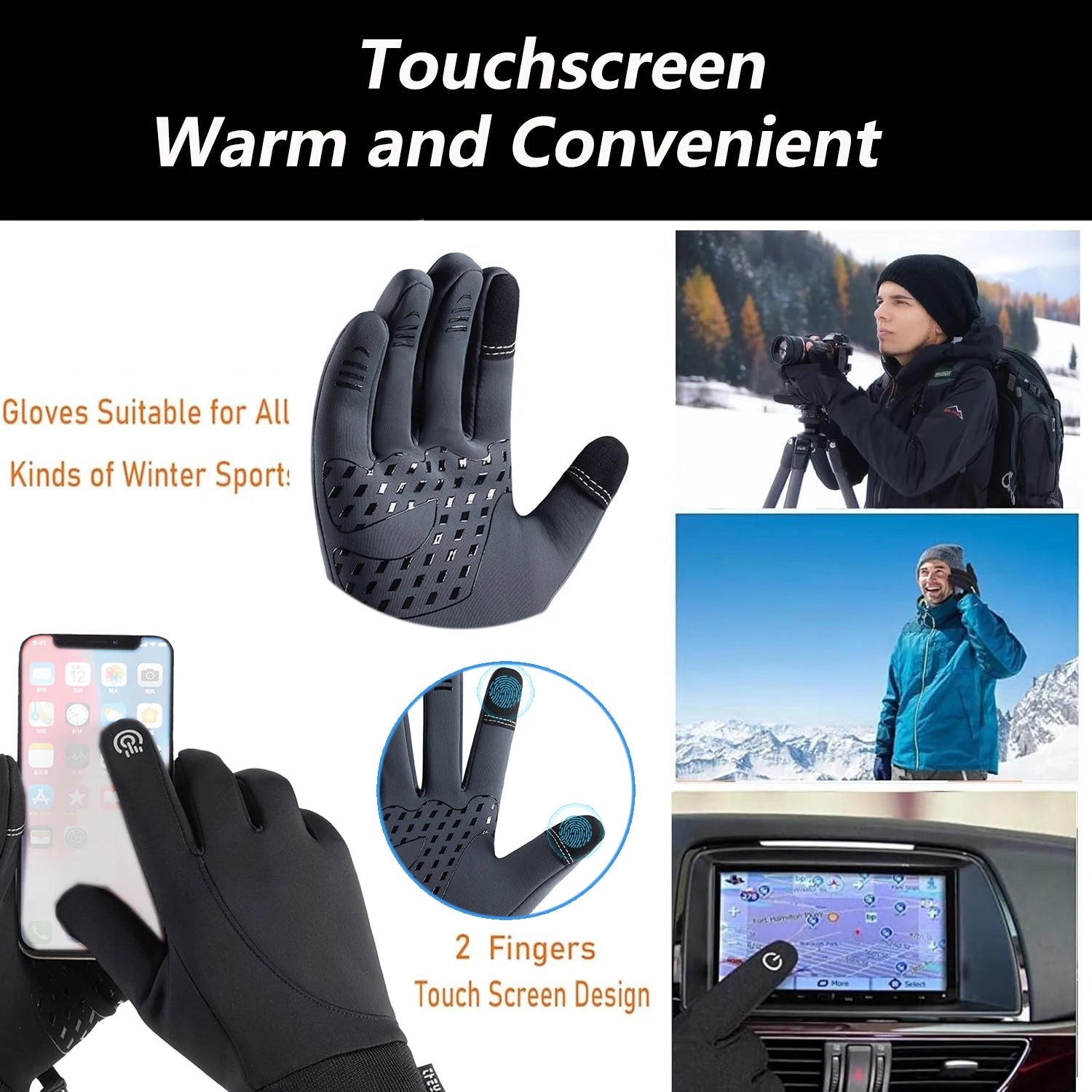 YANBIGUO Winter Men's Cycling Gloves With Warm Fleece,Touchscreen Outdoor Gloves,Waterproof/Windproof/Anti Slip for Fishing GlowCart