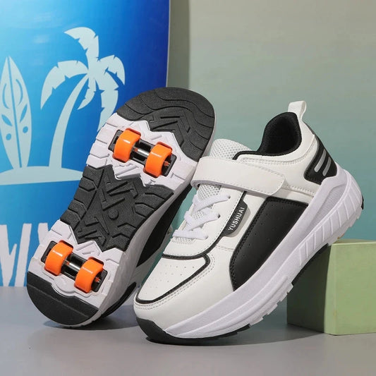 Childrens Roller Skates Fashion Double Row Four Wheel Sneakers Fully Automatic Breathe Anti-friction Rollerblade Shoes for Kids GlowCart