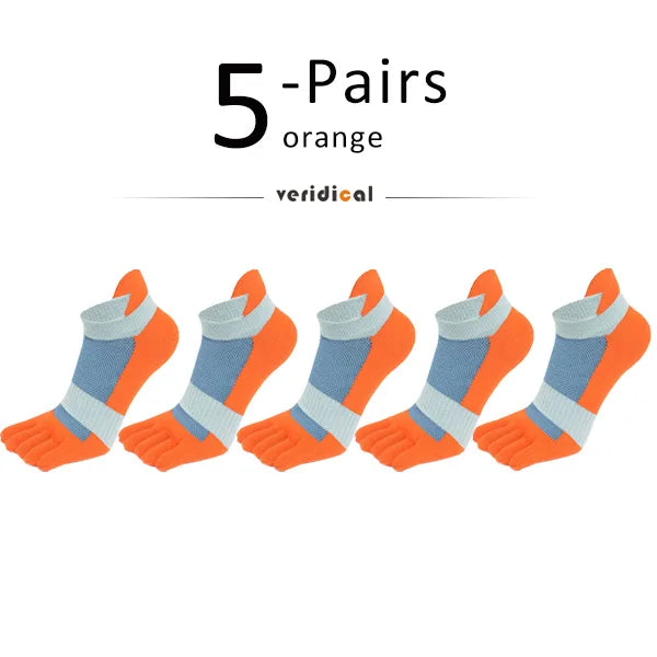 5 Pairs Five Finger Ankle Sport Socks Cotton Mens Striped Mesh Breathable Shaping Anti Friction No Show Socks With Toes EUR39-46 GlowCart
