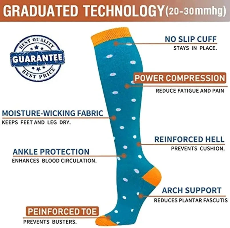 Men Women Compression Socks Varicose Veins Socks 20-30 Mmhg Outdoor Sports Cycling Travel Flight Nurse Running Leg Support Socks GlowCart