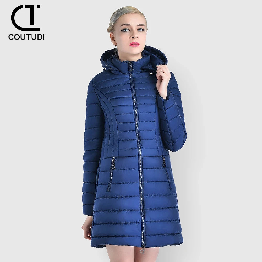 COUTUDI-Women's Winter Long Down Coat, Slim Hooded Warm GlowCart