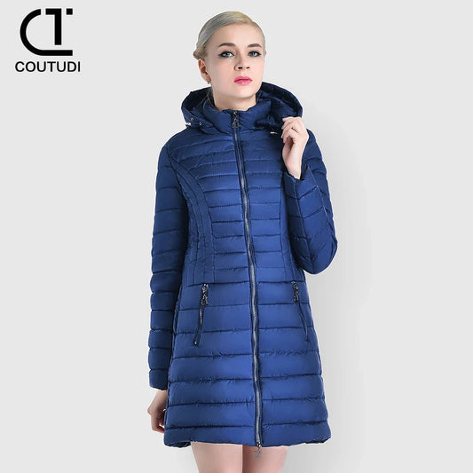 COUTUDI-Women's Winter Long Down Coat, Slim Hooded Warm GlowCart